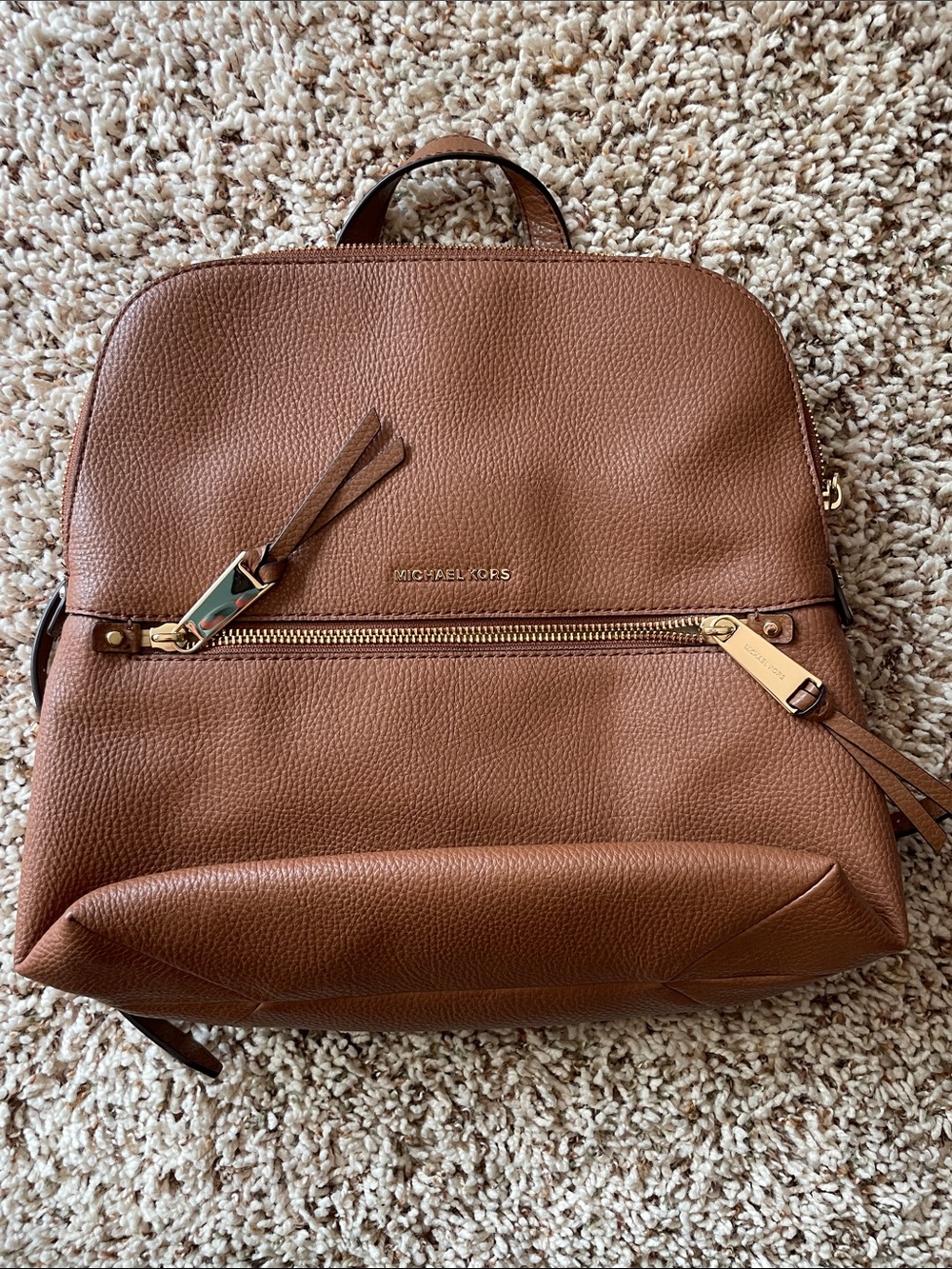 Michael Kors Cognac Pebbled Leather Backpack with Gold Hardware